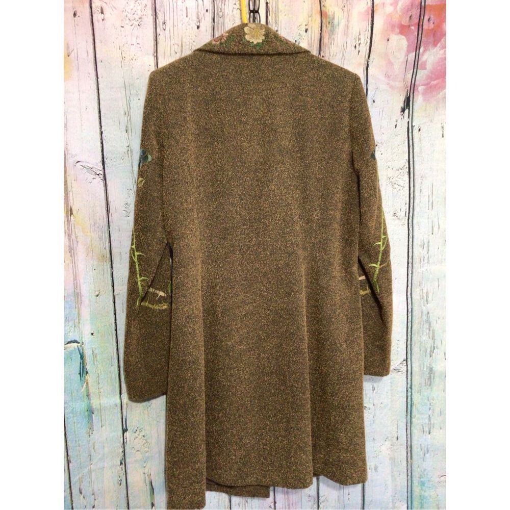 Long Jacket Size 10 Brown Embroidered Tweed Coat PTP 20” - Picture 8 of 14